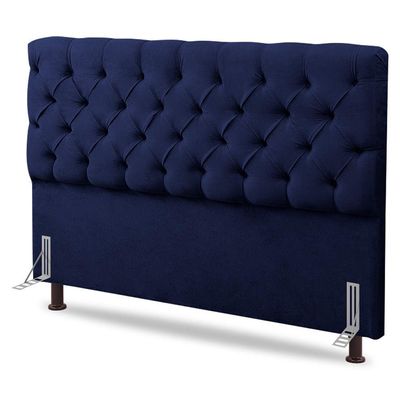 Cabeceira Cama Box Casal Lylla 140cm Capitonê Com Frame Suede Azul Marinho - Desk Design