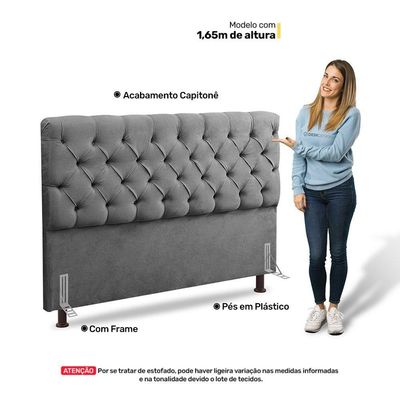 Cabeceira Cama Box Casal Queen Size Lylla 160cm Capitonê Com Frame Linho Cinza - Desk Design