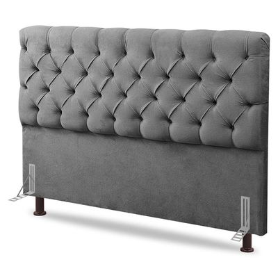 Cabeceira Cama Box Casal Queen Size Lylla 160cm Capitonê Com Frame Linho Cinza - Desk Design