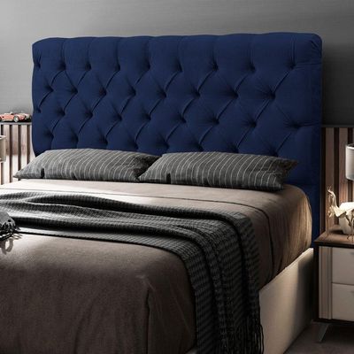 Cabeceira Cama Box Casal Lylla 140cm Capitonê Com Frame Suede Azul Marinho - Desk Design