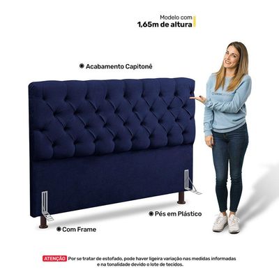 Cabeceira Cama Box Casal Queen Size Lylla 160cm Capitonê Com Frame Suede Azul Marinho - Desk Design