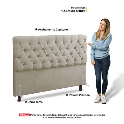 Cabeceira Cama Box Casal Queen Size Lylla 160cm Capitonê Com Frame Sintético Bege - Desk Design