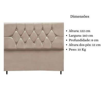 Cabeceira Cama Box Estofada Queen 160 Cm Geovana Suede Bege