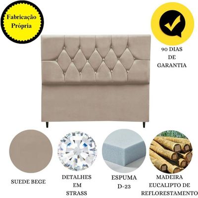 Cabeceira Cama Box Estofada Queen 160 Cm Geovana Suede Bege