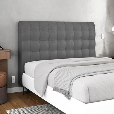 Cabeceira Cama Box Casal King Size Dahlia 195Cm Com Frame Suede Cinza Claro - Desk Design