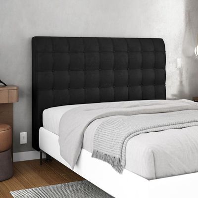Cabeceira Cama Box Casal Queen Size Dahlia 160Cm Com Frame Suede Preto - Desk Design