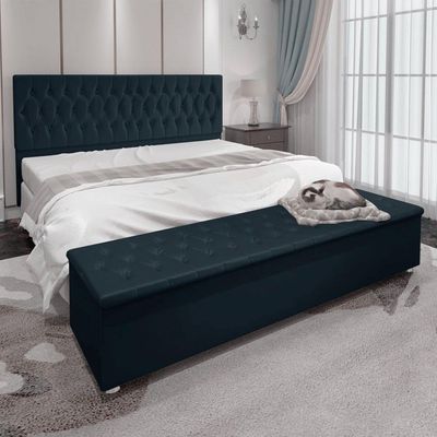 Kit Cabeceira E Calçadeira Baú King 1,95m Madrid Suede Azul Marinho - Pallazio
