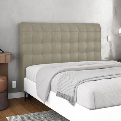Cabeceira Cama Box Casal Queen Size Dahlia 160Cm Com Frame Suede Bege - Desk Design