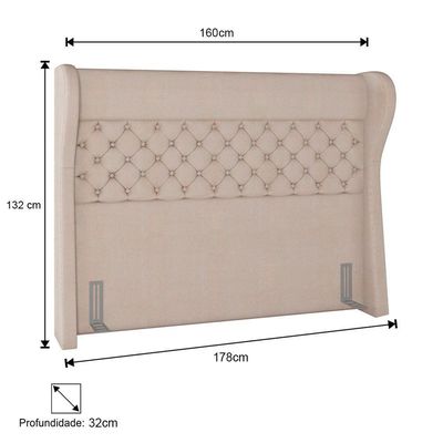 Cabeceira Cama Box Casal Queen 160Cm Trinidad P02 Linho Bege Cru