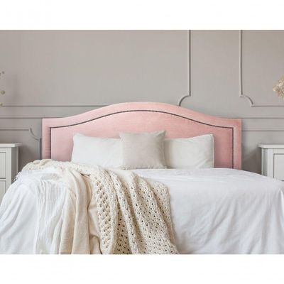 Cabeceira Queen Curva Luxo 160x60 Veludo Rosê - Tachas Fumê