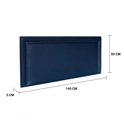 Cabeceira Casal Reta Luxo 140x60 Courino Azul - Tachas Fumê