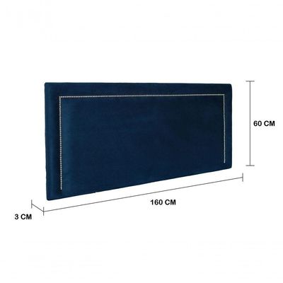 Cabeceira Queen Reta Luxo 160x60 Suede Azul - Tachas Prata