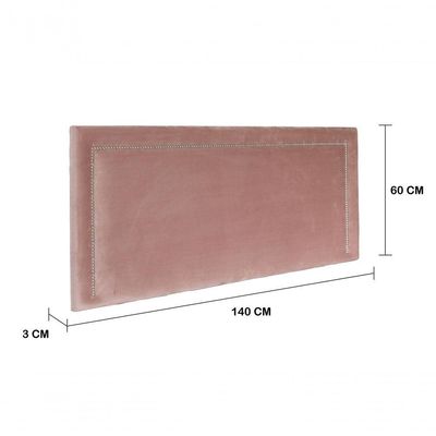 Cabeceira Casal Reta Luxo 140x60 Veludo Rosê - Tachas Prata