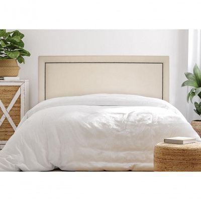 Cabeceira King Reta Luxo 193x60 Suede Off White - Tachas Fumê