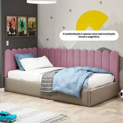 Painel Cabeceira Cama Box Solteiro Lana 100cm Suede Rosê - Desk Design
