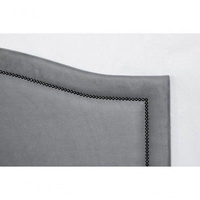 Cabeceira Queen Curva Luxo 160x60 Suede Cinza - Tachas Fumê