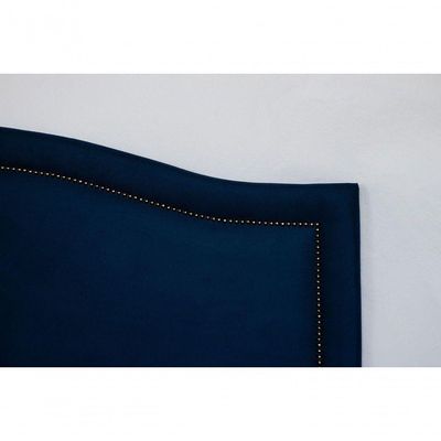 Cabeceira Casal Curva Luxo 140x60 Suede Azul - Tachas Fumê