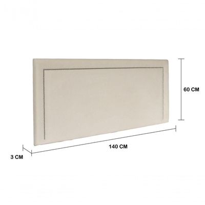 Cabeceira Casal Reta Luxo 140x60 Suede Off White - Tachas Prata