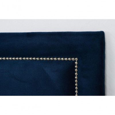 Cabeceira Casal Reta Luxo 140x60 Suede Azul - Tachas Prata