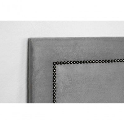 Cabeceira Queen Reta Luxo 160x60 Suede Cinza - Tachas Fumê