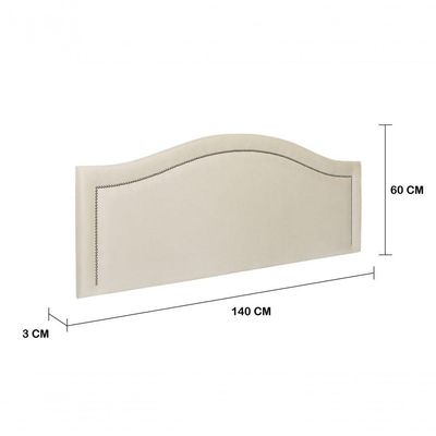 Cabeceira Casal Curva Luxo 140x60 Suede Off White - Tachas Prata