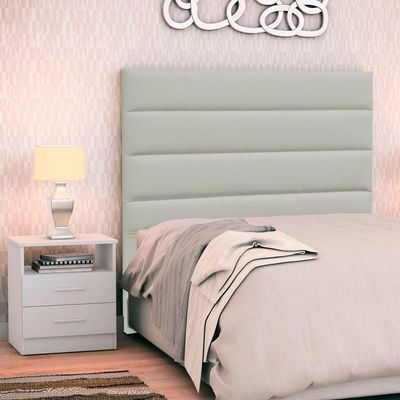 Cabeceira Cama Box Solteiro 90Cm Greta Corano Bege E 1 Mesa De Cabeceira Flex Dm1 Branco