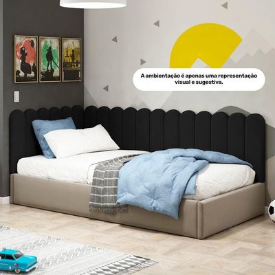 Painel Cabeceira Cama Box Casal Queen Size Lana 160cm Linho Preto - Desk Design