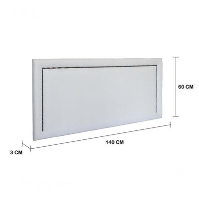 Cabeceira Casal Reta Luxo 140x60 Courino Branco - Tachas Fumê