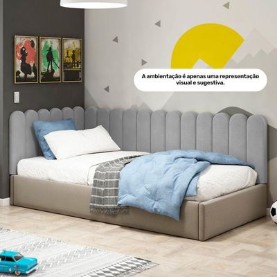Painel Cabeceira Cama Box Solteiro Lana 90cm Suede Cinza Claro- Desk Design
