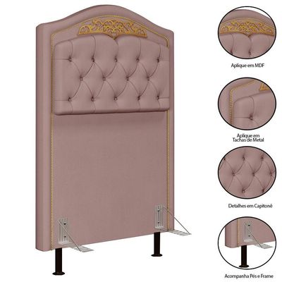 Cabeceira Cama Box Solteiro 90Cm Imperial Veludo J02 Rosê