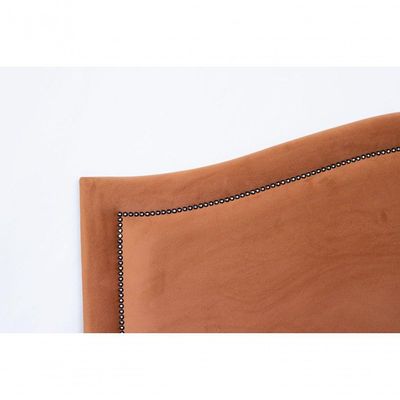 Cabeceira Queen Curva Luxo 160x60 Veludo Terracota - Tachas Fumê