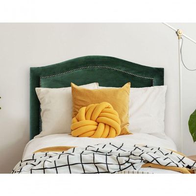Cabeceira Solteiro Curva Luxo 90x60 Veludo Verde - Tachas Fumê