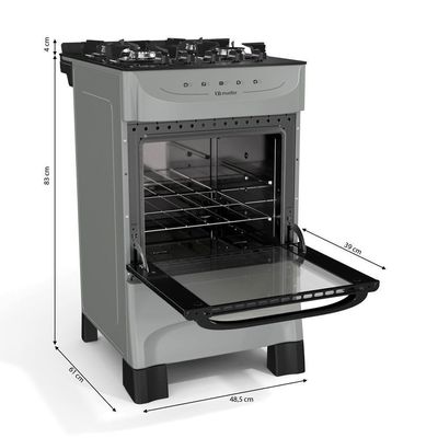 Fogão Mueller Titânio 4 Bocas Com Mesa De Vidro E Acendimento Mfv4bb