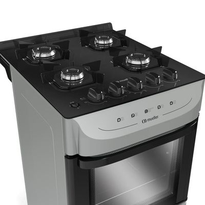 Fogão Mueller Titânio 4 Bocas Com Mesa De Vidro E Acendimento Mfv4bb