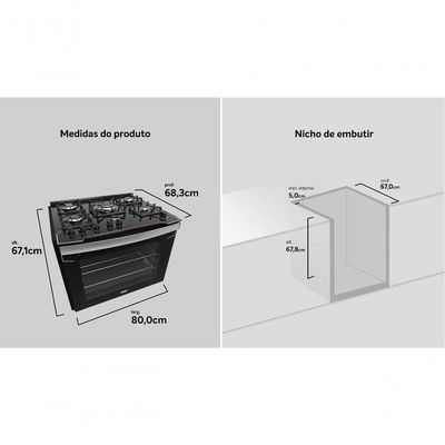 Fogão De Embutir 5 Bocas Preto Com Mesa De Vidro Dako Diplomata Bivolt