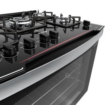 Fogão De Embutir 5 Bocas Preto Com Mesa De Vidro Dako Diplomata Bivolt