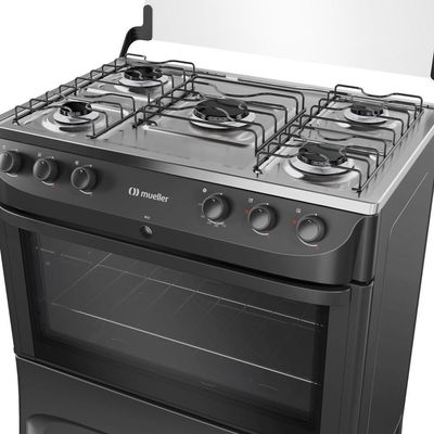 Fogão Mueller 5 Bocas Preto Fosco Com Mesa De Inox E Acendimento Mfi5bb Preto Fosco