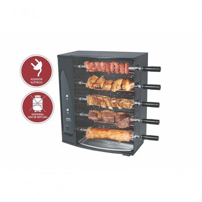 Churrasqueira Assador Rotativa Elétrica 5 Espetos 55 Cm Vitta Smart 220v - Arke 220v