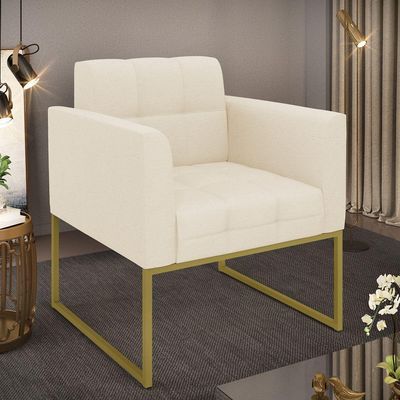 Poltrona Elisa Linho Base Metálica Industrial Dourada - D'rossi Cor A19 Bege