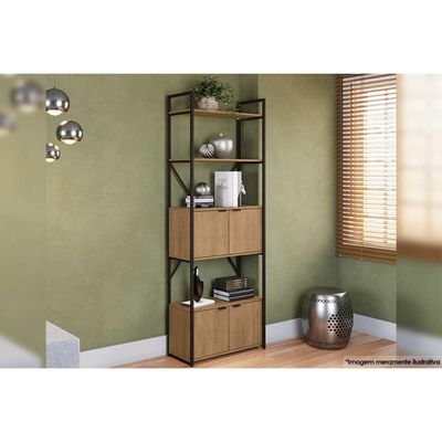 Estante para Sala Industrial Alta LI018 c/ 4 Portas Freijo/Preto - Kappesberg