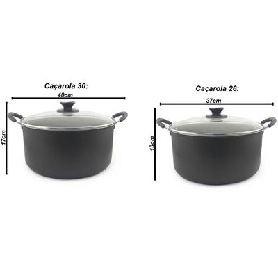 Kit 2 Caçarola Dona Chefa Antiaderente Tampa Vidro 32cm 28cm