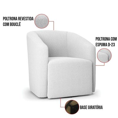 Poltrona Stella Max Bouclê Base Giratória - D'rossi Cor Off White