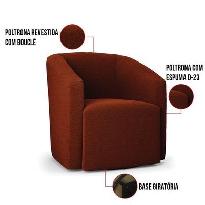Poltrona Stella Max Bouclê Base Giratória - D'rossi Cor Terracota