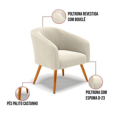 Poltrona Stella Bouclê Pés Palito Castanho - D'rossi Cor Bege