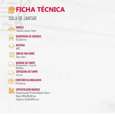 Sala de jantar tampo em Mdf 6 Cadeiras grafite com imbuia