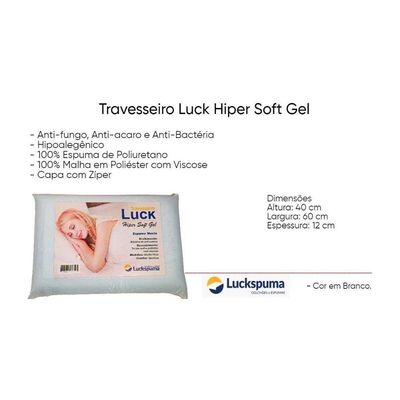 Travesseiro Espuma Luck Hiper Soft Gel (60x40x12) - Luckspuma