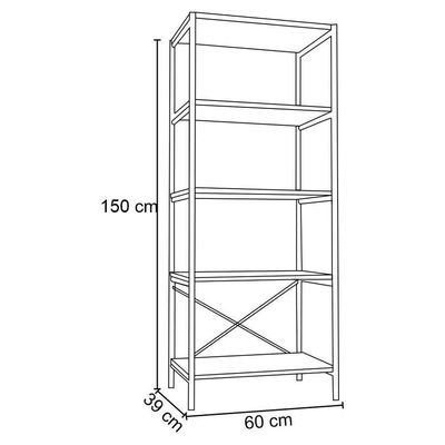 Estante Livreiro Multiuso Trento Estilo Industrial 150Cm Com 5 Prateleiras Demolição Preto - Abmaza