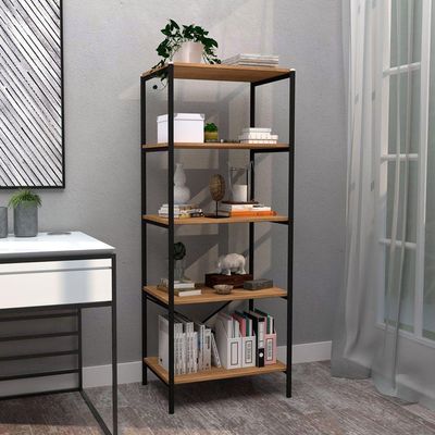 Estante Livreiro Multiuso Trento Estilo Industrial 150Cm Com 5 Prateleiras Demolição Preto - Abmaza