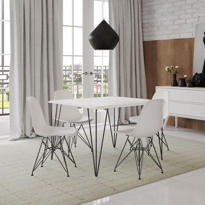 Mesa Sala De Jantar Industrial Branca 120X75 Com 4 Cadeiras Brancas De Ferro Preto Cor: Branco