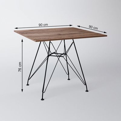 Mesa De Jantar 90Cm Amêndoa Quadrada Com 4 Cadeiras Brancas Base De Ferro Preto Cor: Preto